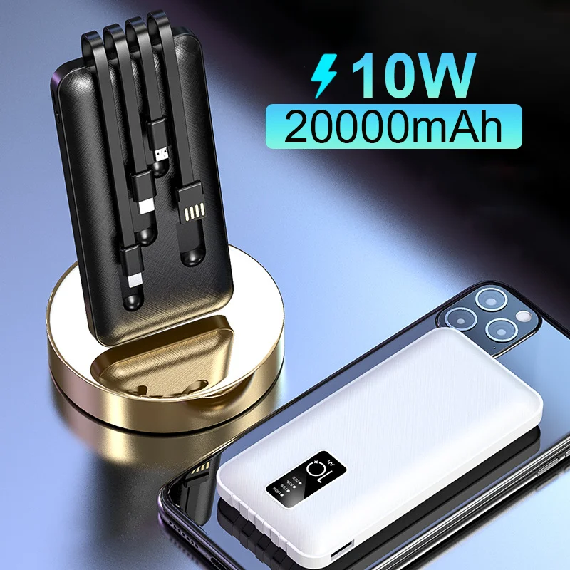 

10W Power Bank 20000mAh Large Capacity Powerbank with Data Cable Mobile Battery with Dual USB Outputs for IPhone Xiaomi Samsung