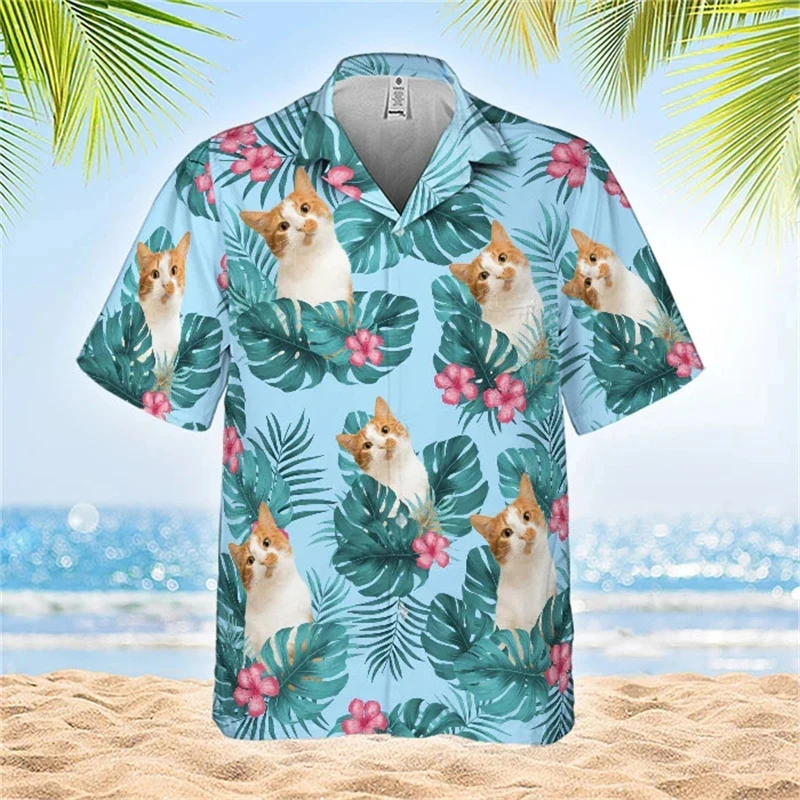 

Floral Short Shirts Men's Women's Hawaii Shirts Men's Vocation Blouse Cuba Lapel Beach Shirt Dog Camisas Blouses Men's Clothing