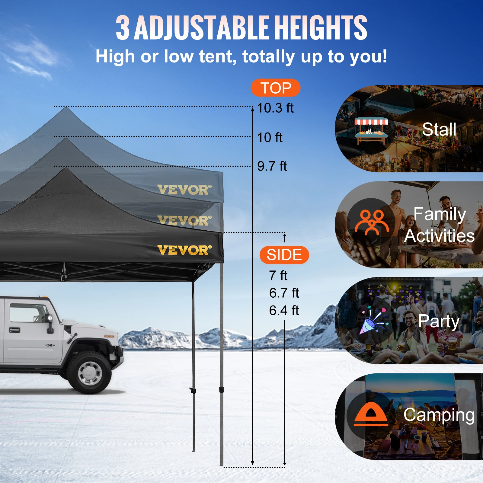 VEVOR Pop Up Canopy Tent,10 x 10 FT, Outdoor Patio Gazebo Tent UV Resistant Waterproof Instant Gazebo for Party, Garden,Backyard 4