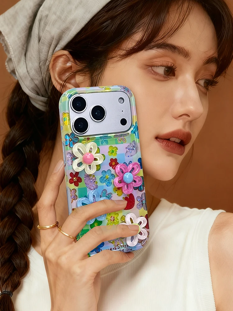 3D Colorful Flower Glitter Shockproof Phone Case - Enhanced Protective Back Cover