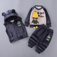1 2 3 4 Years Autumn Winter Baby Boys Clothes Bear Keep Warm Vest + Coat + Pants 3Pcs Girls Suits Birthday Gift New Kids Clothes