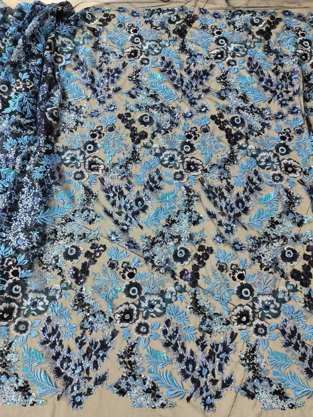 

Exquisite French embroidered lace multi-color sequin dress fabric, high-end fashion sequin wedding dress fabric / 5y