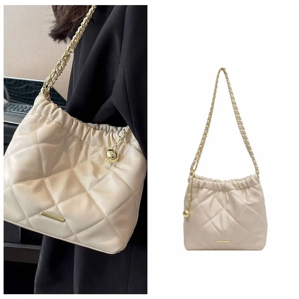 

Silver Rhombic Lattice Chain Shoulder Bag Simple Pu Leather Underarm Bag Bucket Bag Handbag Crossbody Bag Travel