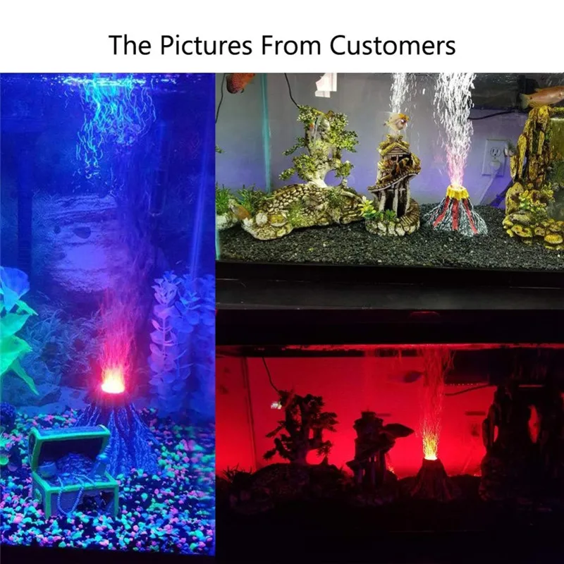 Resin Aquarium Decorations Air Stone Bubbler Volcano Shape Ornament Kit Set with Red LED Spotlight for Betta Aquarium Fish Tank fish tank ornaments,fish tank decorations,aquarium ornaments