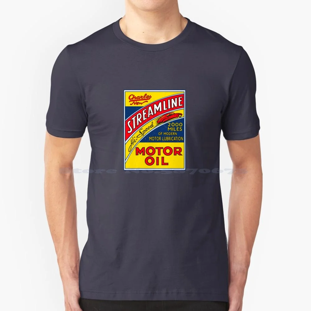 Gas E Olio T-Shirtstreamline Olio Motore Retro Segno Maglietta Rettangolare 100% Cotone Tee Castrol Oil Oil Company Ducato Agos Hot