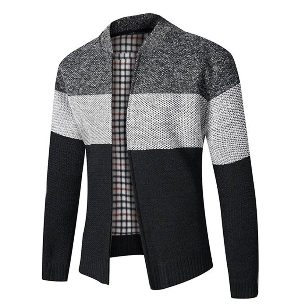 

Mens Winter Warm Thick Fur Lined Knitted Sweater Collared Coat Jacket Sweatshirt Stitching Colorblock Stand Collar Coats Jackets