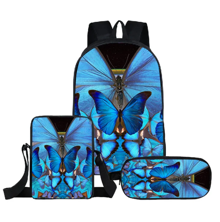 Hip Hop Classic Butterfly 3pcs/Set Backpack 3D Print School Student Bookbag Travel Laptop Daypack Shoulder Bag Pencil Case