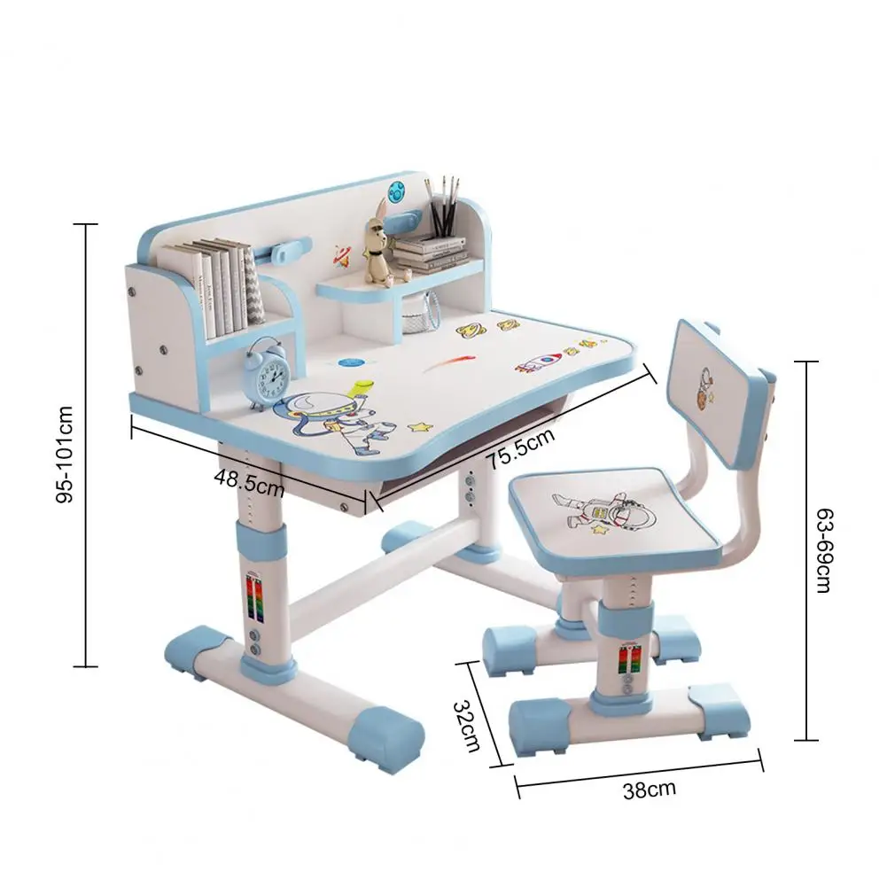 Kids Functional Desk and Chair Set Height Adjustable Children School Study Table Chair Set Ergonomic Desk Chair with Bookshelf 6