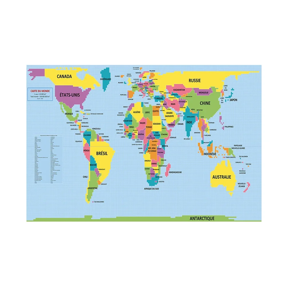 The World Map 225*150cm in French Poster Non-woven Canvas Painting Wall Decorative Hanging Picture Home School Supplies