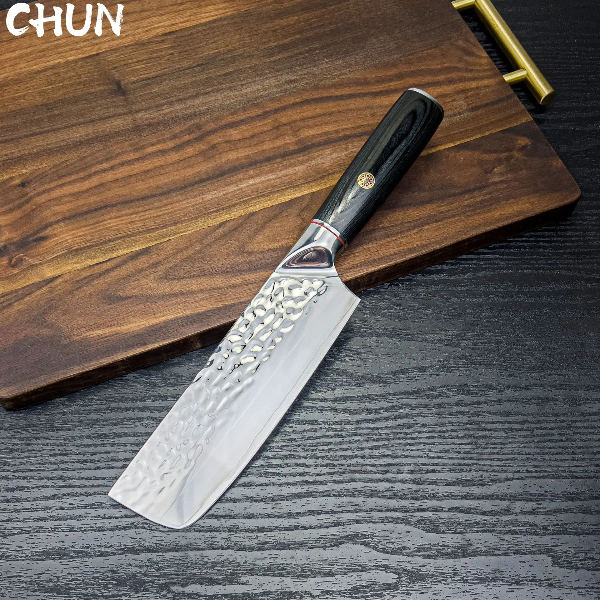 

7” Stianless Steel Nakiri Japanese Knife 9Cr18mov Forged Kitchen Knife Hammer Kitchen Knife Three-ply Composite Steel Blade