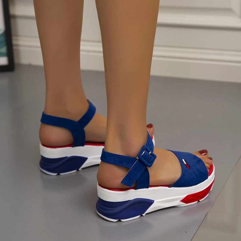 Women Sandals Peep Toe Solid Color Buckle Woman Wedge Sandal Summer Comfort Casual Shoes Platform Female Sandals Platform Shoes