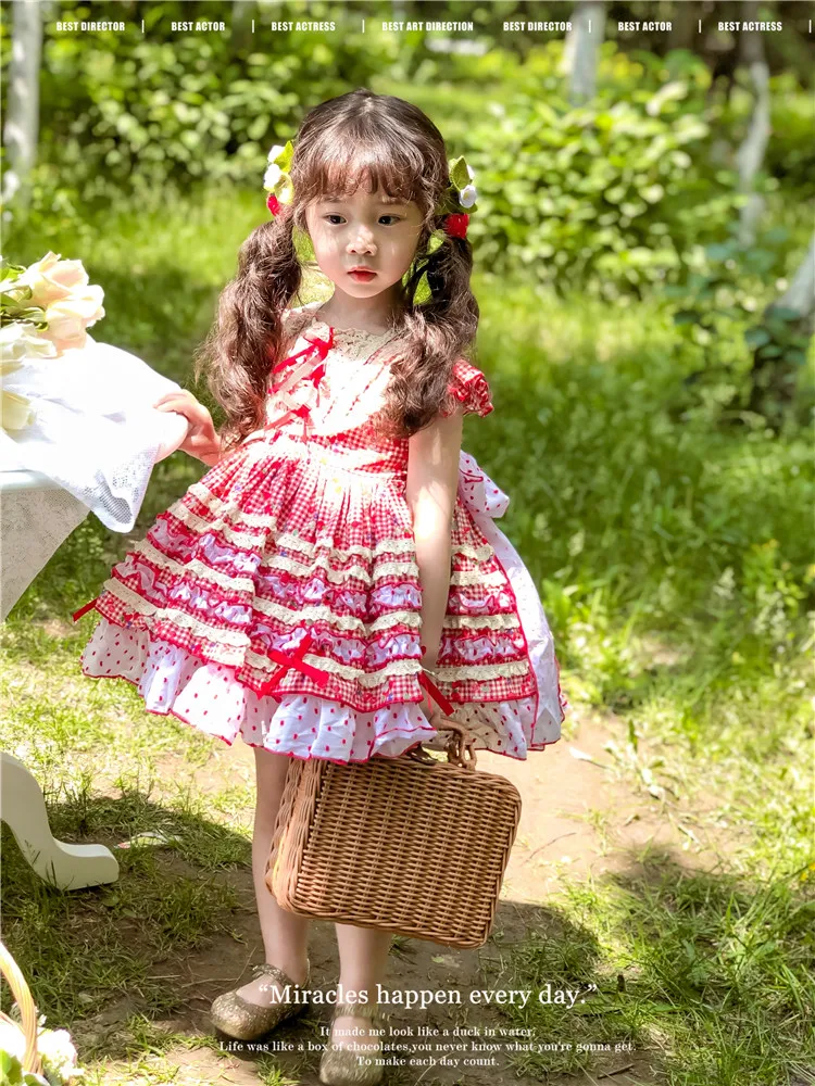 Exclusive creation summer Baby Spanish Lolita Princess Ball Gown lace bowknot Design Birthday Party Girl evening dress