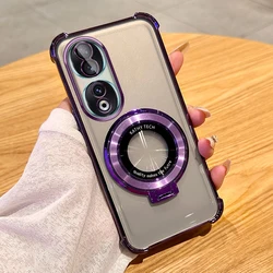 Custodia Premium Trasparente Shockproof con Supporto Magnetico e Placcatura per Huawei Honor