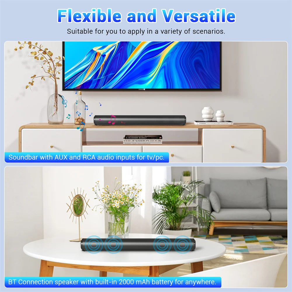 Sound Bar TV Sound System Bluetooth Speaker Wireless Subwoofer Bass Home Theater Rechargeable Lound Portable Speaker 6
