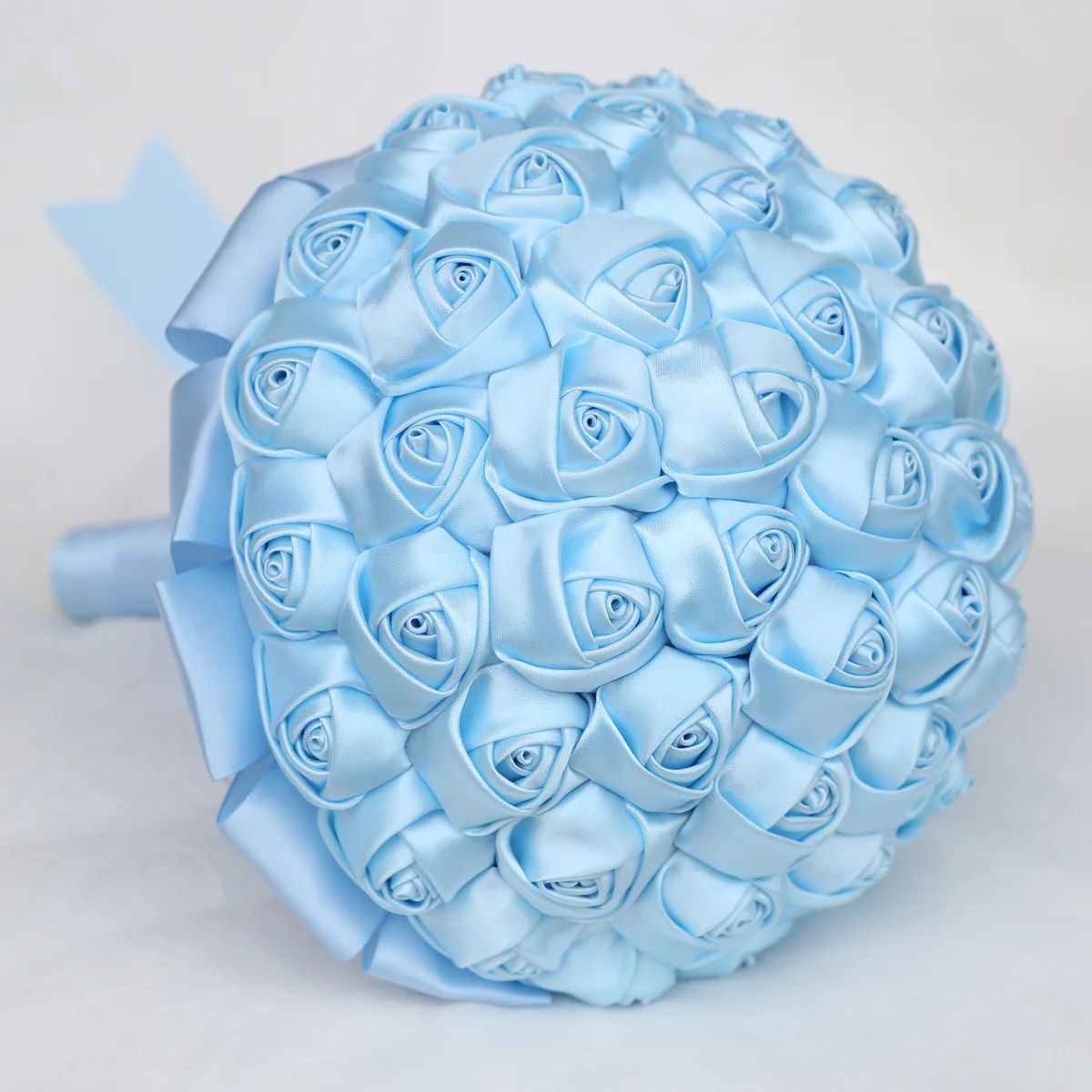 Burgundy Light Blue Bridal Ribbon Flower Handmade Wedding Bouquet Factory Direct Bridesmaid Ribbon Hand Bouquet Customized