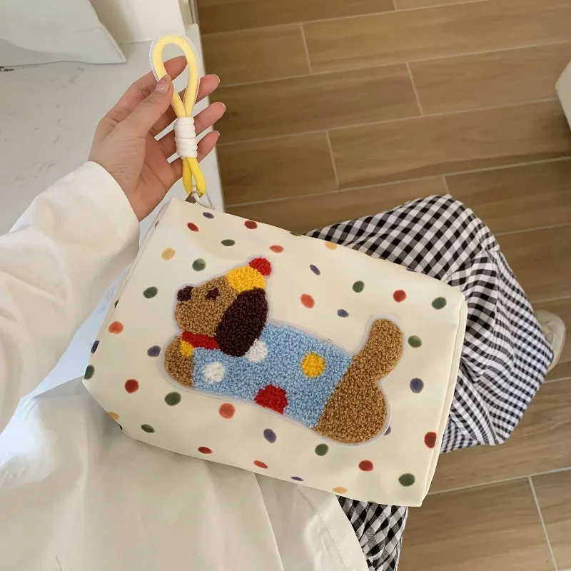 Cute Little Dog Embroidered Large Capacity Makeup Organizer Bag Portable Travel Toiletry Case for Women Cosmetic Storage Bag