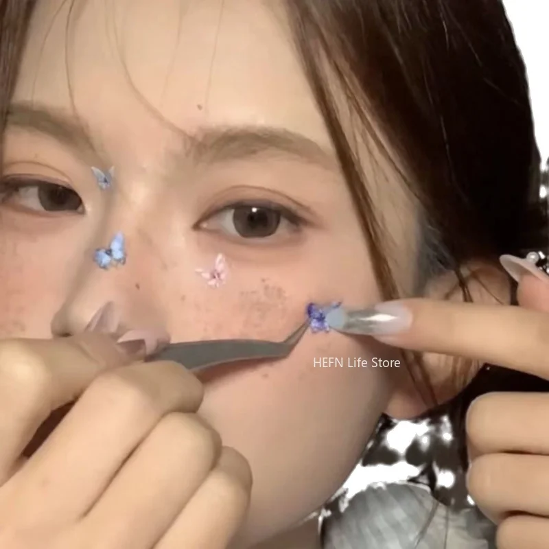 1Sheet Pink Purple Aurora Shell Butterfly Nail Stickers Shiny Laser 3D Butterflies Nail Decals Facial stickers