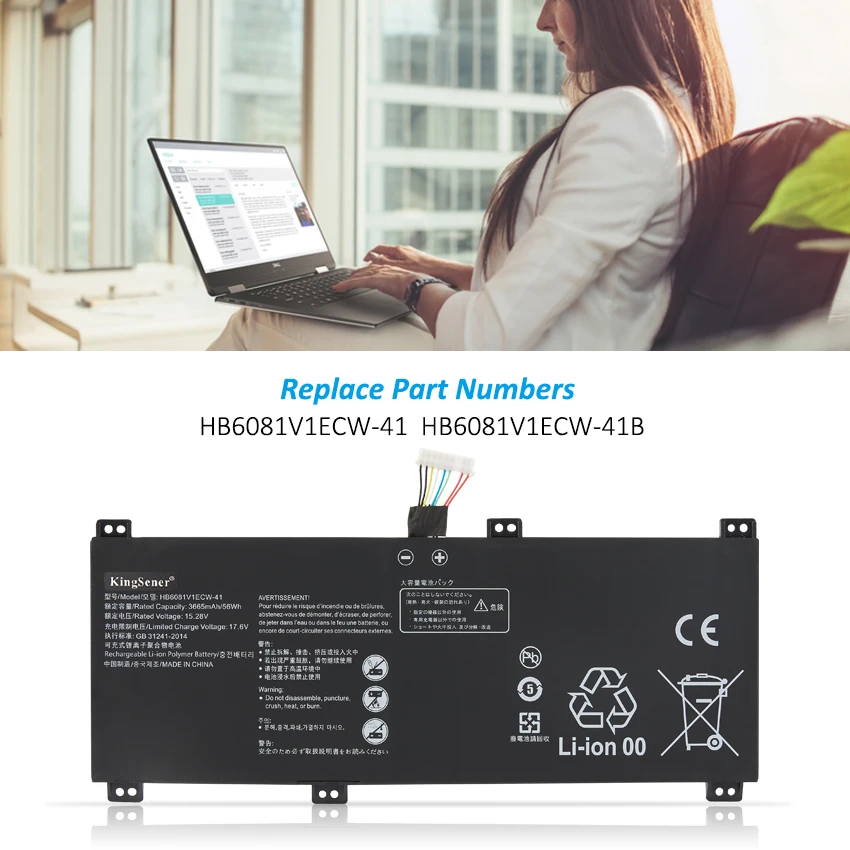 Kingsener Hb6081v1ecw41 Bateria do Portátil para Huawei Honor Magicbook Pro 2023 V700 Matebook d 16 Hly-w19rp Hbl-w19 W29 Frd-wfg9 - Imagem 4