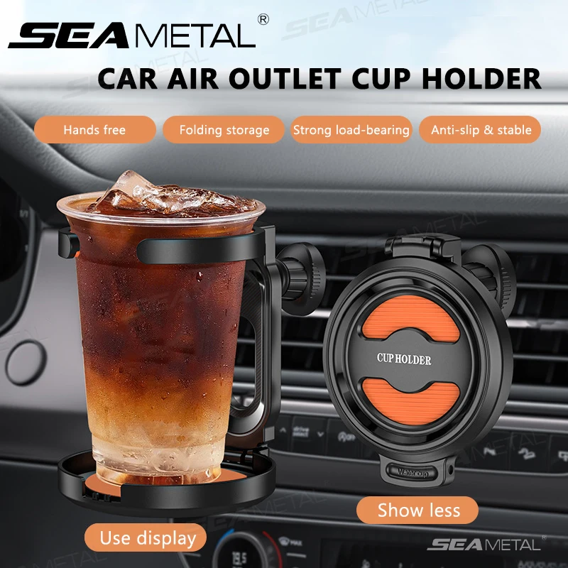 Foldable Car Air Vent Cup Holder Stable Orange ABS EVA Auto Bottle Stand