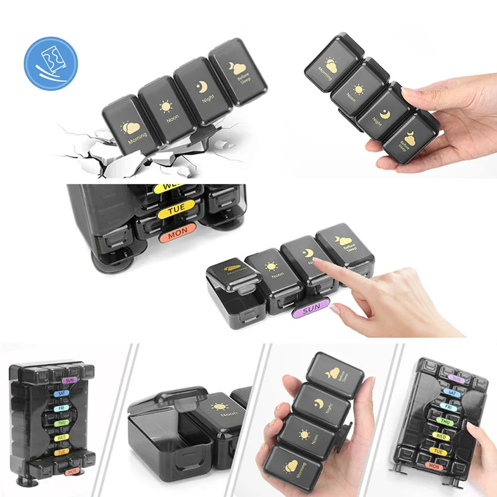 Weekly Pill Organizer 7 Day 4 Times A Day 28 Grid Large Daily Pill Cases Medicine Organizer Box Container for Portable Travel