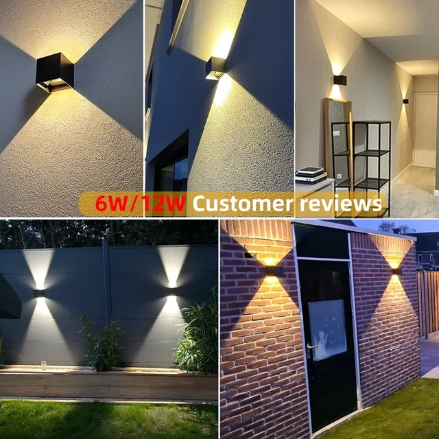 Lampada da parete a LED in alluminio Lampada da parete per interni IP65 impermeabile per esterni 12W24W Portico Luci da giardino Soggiorno Illuminazione per scale stradali 6