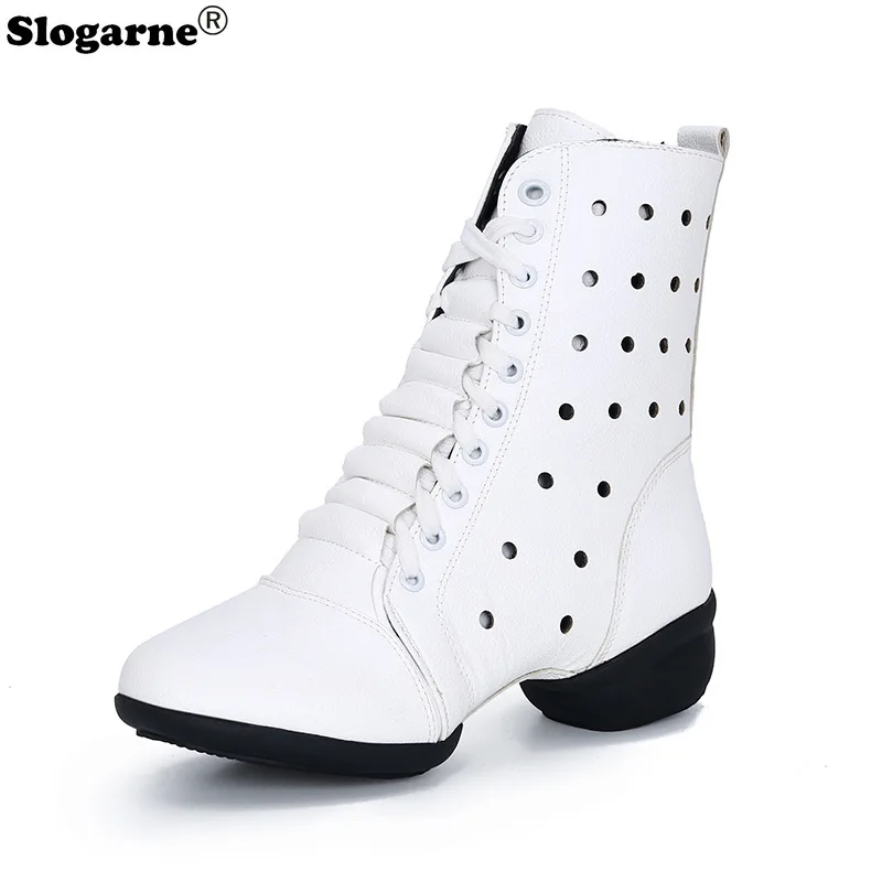 

2024 Summer Hollow Jazz Boots Women 4CM Heels Modern Latin Jazz Ballroom Dance Shoes Ladies Mesh Soft Sole Dance Sports Boots