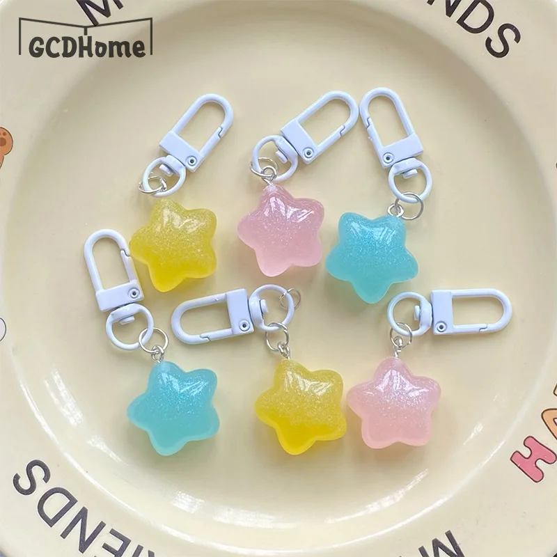 

Cartoon Charm Bag Pentagram Decoration Cute Jelly Night Glow Fat Star Keychain Girls Heart Sweet Pendant Couple Accessories Gift