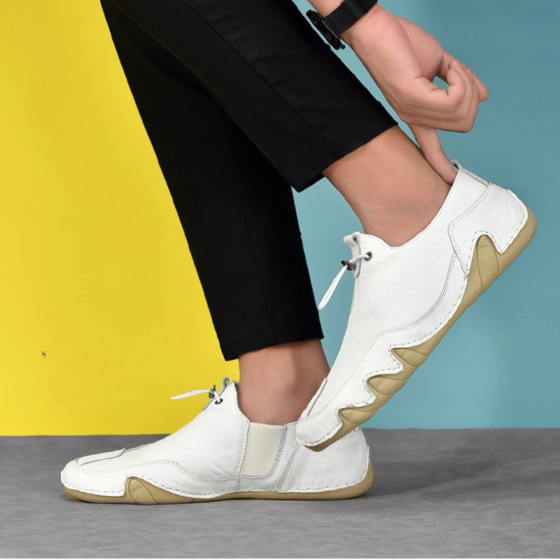 Men Leather Casual Shoes 2023 Outdoor Lightweight Flat Fashion Sports Shoes Comfortable Sneakers Luxury Loafers Driving Shoes