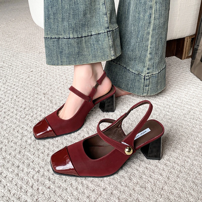 summer new elegant square head half bag ladies fashion narrow band slingback ladies all vintage high-heeled sandals