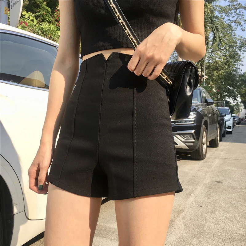Kpop Korean Singer Sexy Girl Black Tight Slim All Match Shorts Women Summer Streetwear Fashion Black High Waisted Zipper Shorts