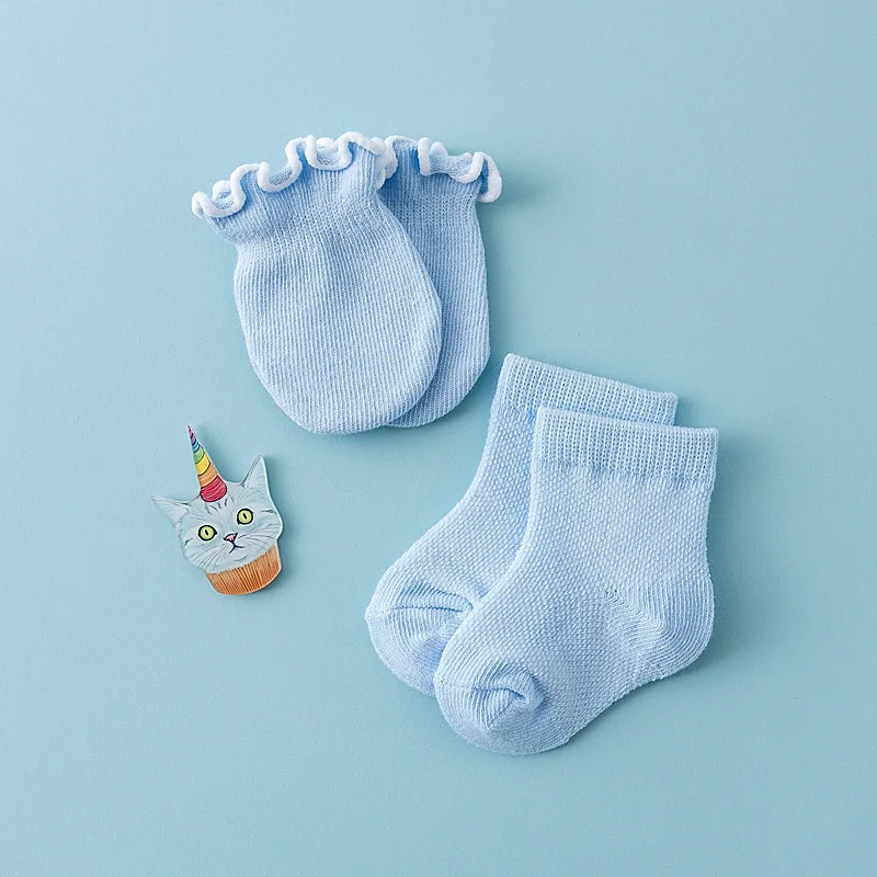 Cotton Baby Socks 4 Pairs Newborn Gloves Socks Set Spring Anti Scratch Bite Gloves Photography Props Infant Boys Girls Accessori 4