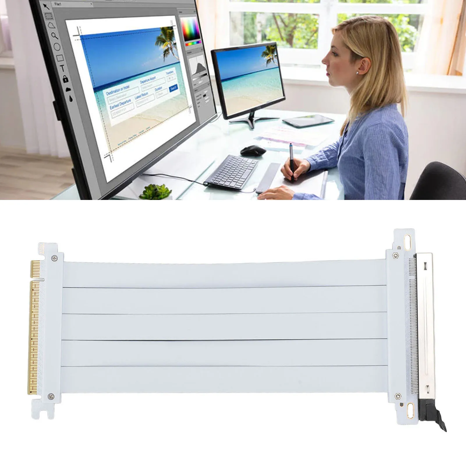 PCIE 5.0 Riser Cable Flexible Anti Interference Segmented Design GPU PCIE 5.0 Extension Cable 128Gbps for Water Cooling System