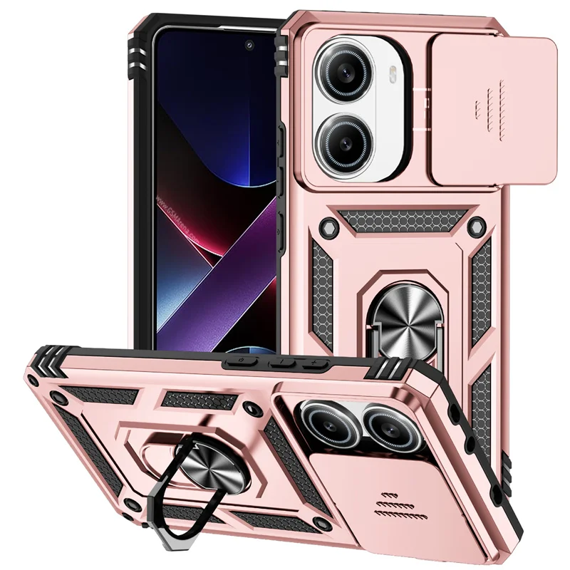 Armor  with Slide Lens Protector and Ring Stand - Durable Back Cover Case