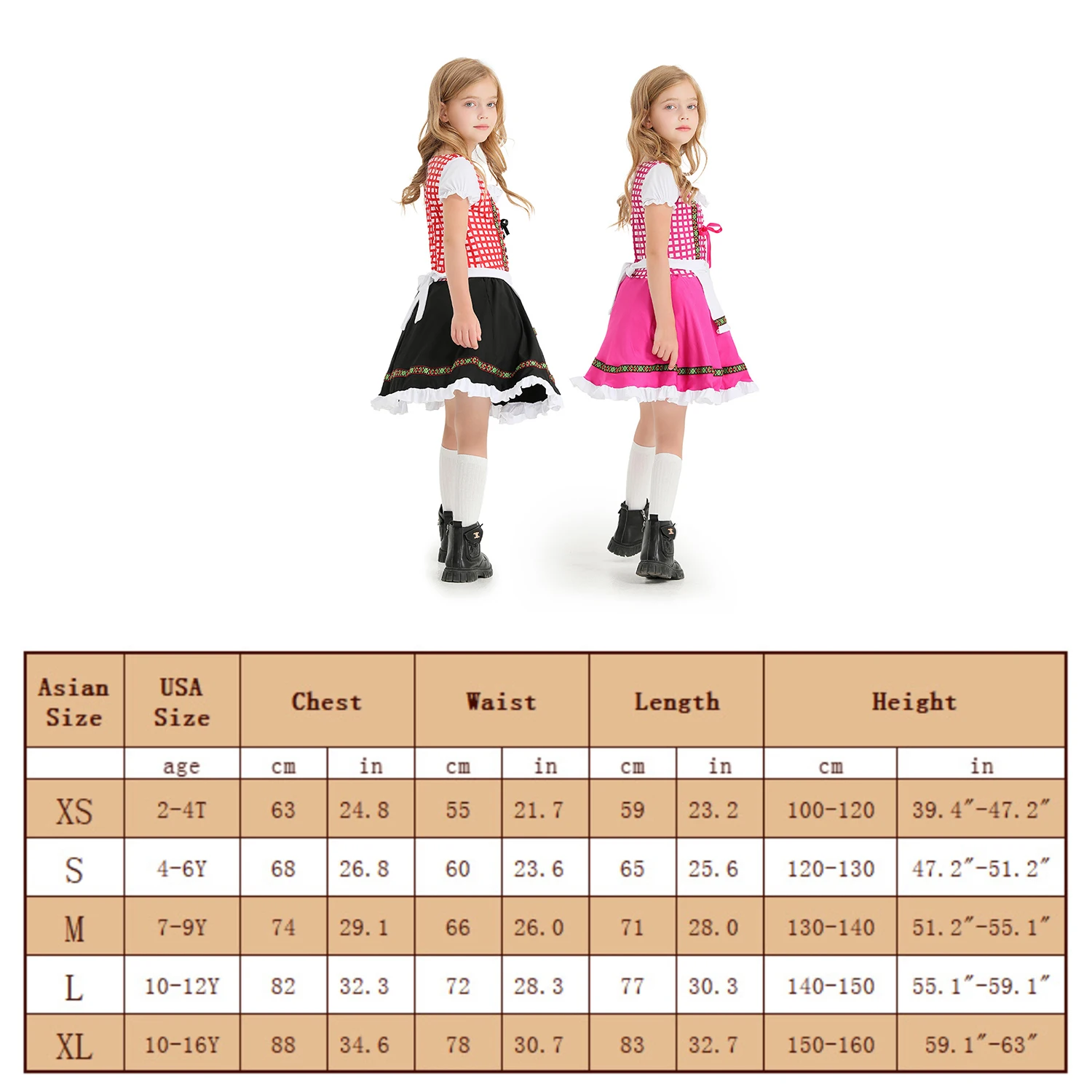 Oktoberfest Beer Kids Girls German Fraulein Bavarian Dirndl Cosplay Costume
