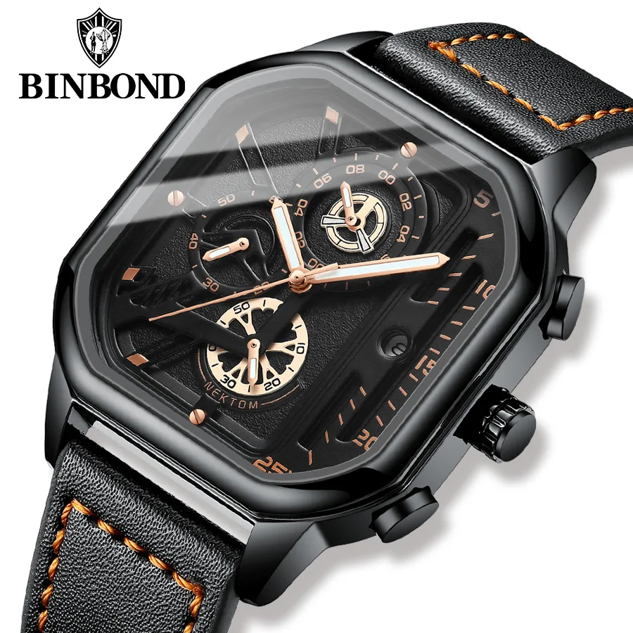 Chronograph Wrist Watche For Men Casual Fashion Sports Luxury Leather Strap Clock Business Wristwatch Waterproof Date Watch