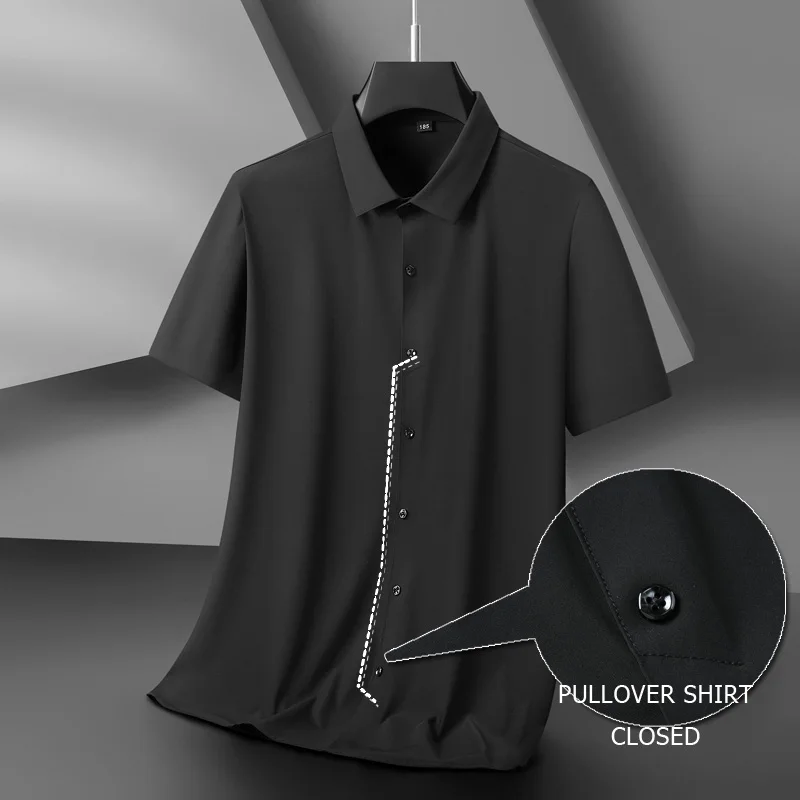 Summer Men Shirt Dress Ice Traceless Elasticity Oversize 6XL 7XL 8XL 10XL Plus Size Formal Short Sleeve Designer High Quality 2