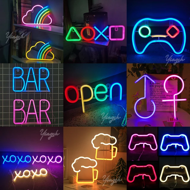 Wholesale Led Neon Light Sign Open Bar Game Letter Night Lamp Room Wall Art  Decoration for