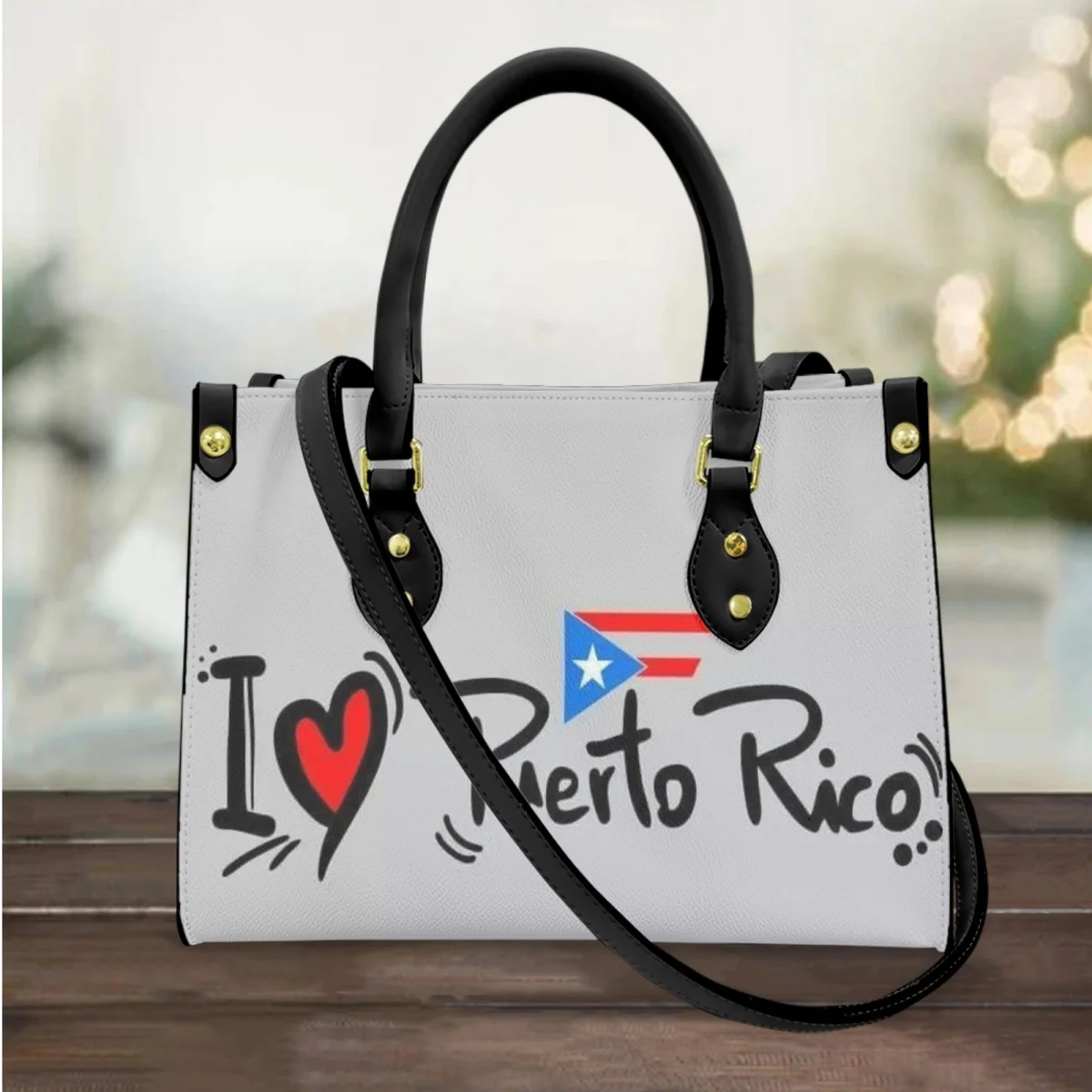 

I Love Puerto Rico Design Casual Handbags Totes For Women Pu Leather Small Shoulder Bag Shopping Female Daily Cross Body Bags