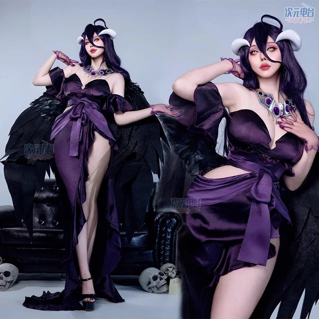 Anime overlord temporada 4 albedo cosplay peruca roxo cabelo longo branco  headwear misericordioso puro-branco diabo