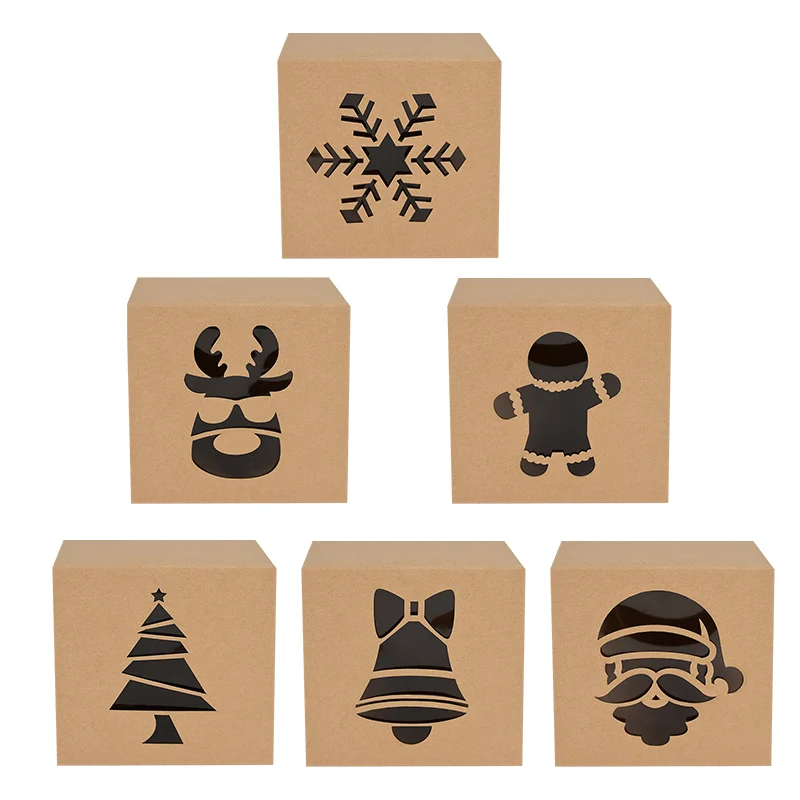 5pcs Christmas Kraft Paper Gift Box DIY Candy Biscuit Packaging Box Santa Snowflake Elk Christmas Tree New Year Home Decoration