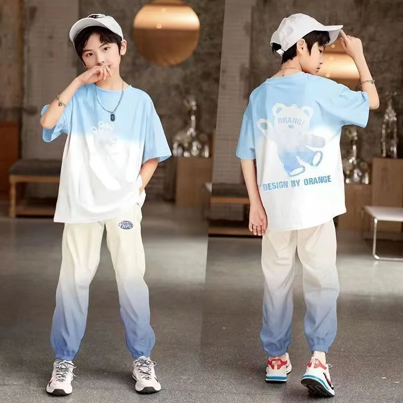 

2023 Summer New Boys' Fashion Brand Sports Set Children's Short Sleeve Long Pants Mid Big Kids' Handsome clothing sets Hot Sale