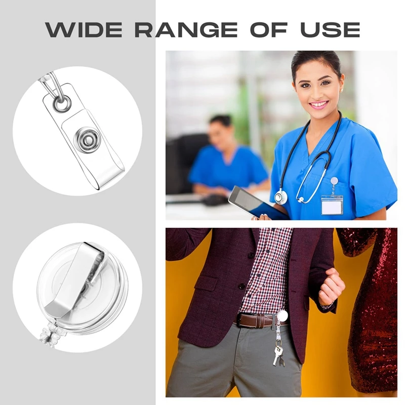 Retractable Badge Reel 100 PCS ID Card Holder with Metal Belt Clip for Hanging Cards Key Chains