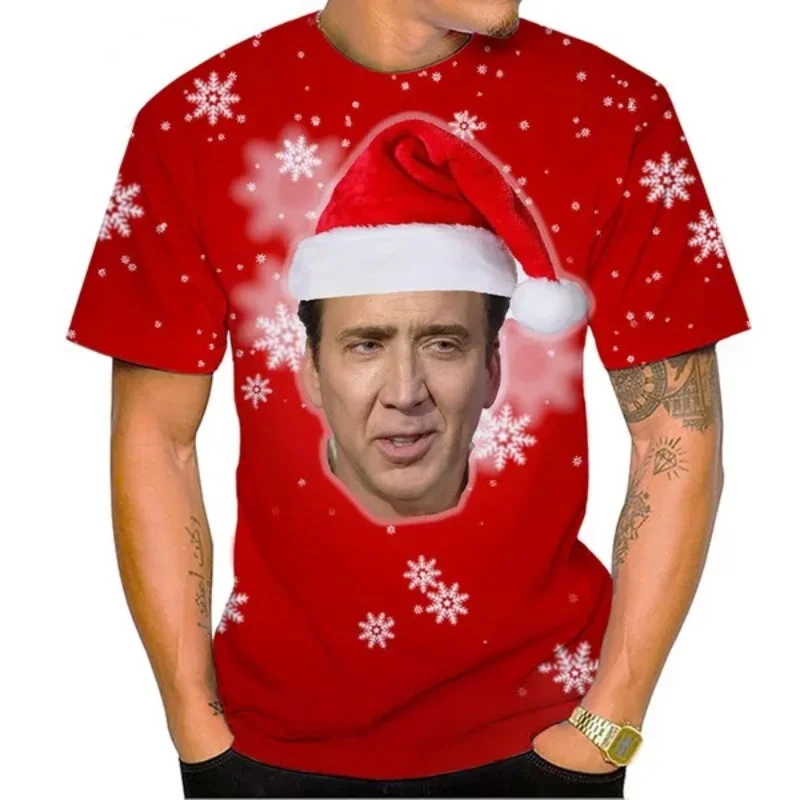 

3D Actor Nicolas Cage Printing T Shirts Children Fashion Streetwear Tee Funny Short Sleeves Merry Christmas Round Neck Clothing