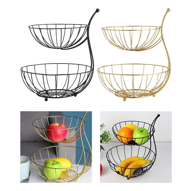 2 Tier Gyümölcskosár Állvány Gyümölcsszervező Helymegtakarítók A Parasztház Konyhájához - Image 6