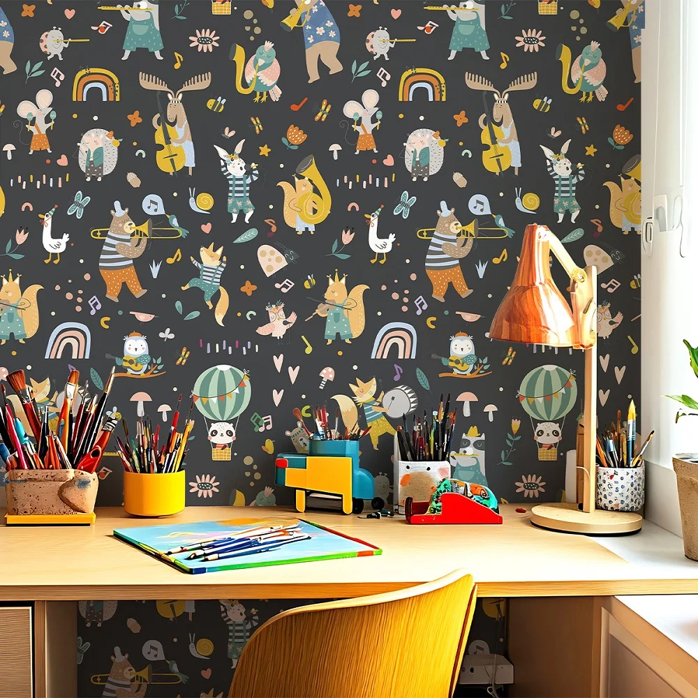 การ์ตูนสัตว์วอลล์เปเปอร์ห้องนอนเด็กน่ารัก Self-กาววอลเปเปอร์กันน้ํา Peel และ Stick เฟอร์นิเจอร์สติกเกอร์ตกแต่งบ้าน 1