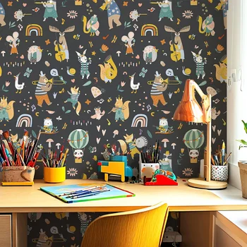 การ์ตูนสัตว์วอลล์เปเปอร์ห้องนอนเด็กน่ารัก Self-กาววอลเปเปอร์กันน้ํา Peel และ Stick เฟอร์นิเจอร์สติกเกอร์ตกแต่งบ้าน 1
