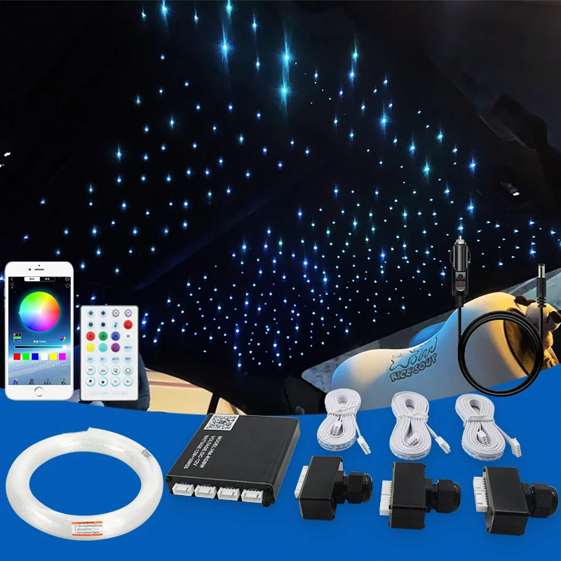 12V Car Starry Sky Ceiling Starry App Bluetooth Car Control Branch Ultra-Thin Head Skylight Atmosphere Rgbw Colorful Fiber Optic Light Source Sky Lamp