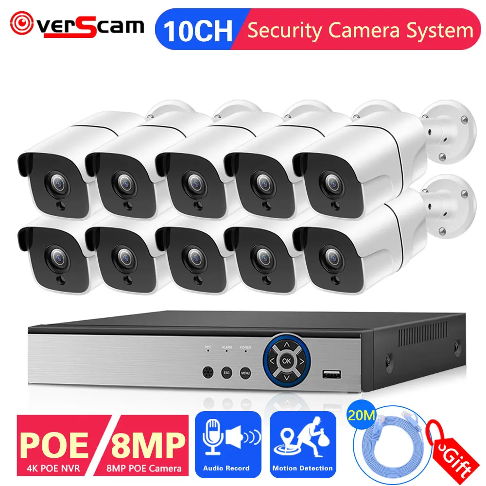 

4K 8MP CCTV Security System 10CH POE NVR Kit Outdoor IP66 Waterproof Audio Record POE IP Camera Video surveillance cameras kit