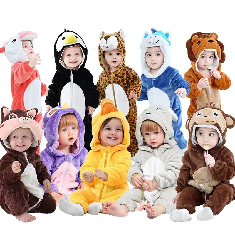 

Baby Cartoon Romper Newborn Hooded Infant Clothing Boys Girls Pajamas Animal Onesie Jumpsuit Panda Costumes Flannel Baby Rompers