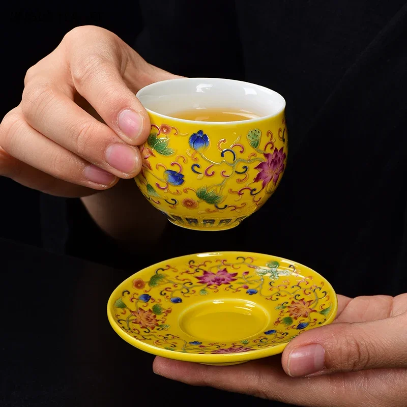 1PCS 70ML Ceramic Enamel Color Tea Cup Chinese Creative Palace Cup Handmade Master Single Cup Tea Bowl